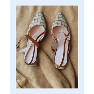 Chic Checked Heels with Brown Straps